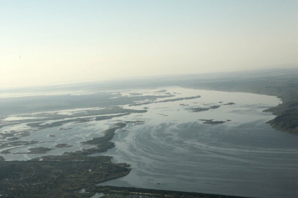 Aerial view of a Ukrainian river delta. The NEFCO-financed paint factory will reduce harmful discharges to waterways.